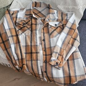 Amazon Women's Plaid Button-Up Shacket in Mustard, White & Black